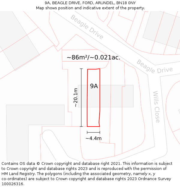 9A, BEAGLE DRIVE, FORD, ARUNDEL, BN18 0NY: Plot and title map
