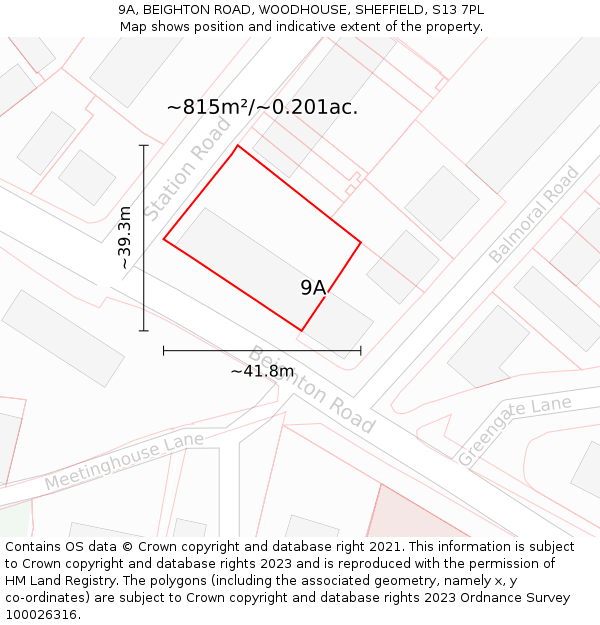 9A, BEIGHTON ROAD, WOODHOUSE, SHEFFIELD, S13 7PL: Plot and title map