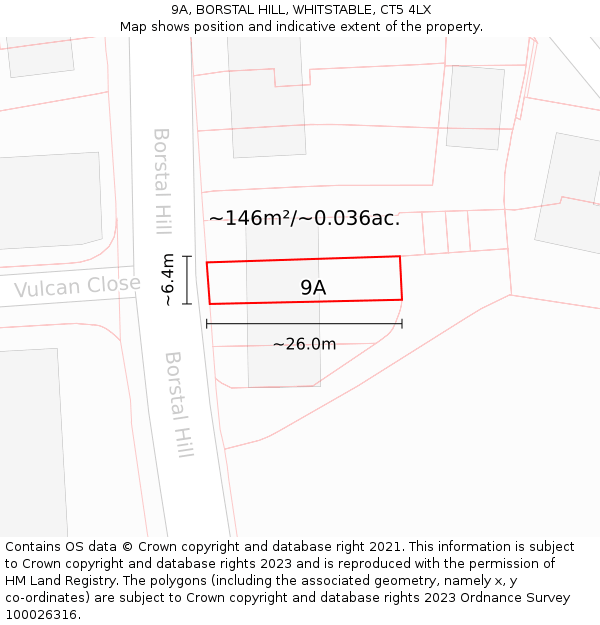9A, BORSTAL HILL, WHITSTABLE, CT5 4LX: Plot and title map