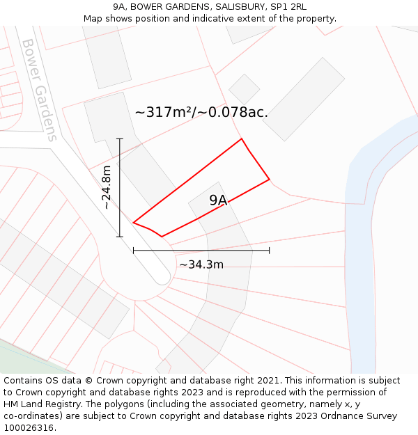 9A, BOWER GARDENS, SALISBURY, SP1 2RL: Plot and title map