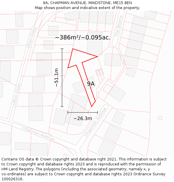 9A, CHAPMAN AVENUE, MAIDSTONE, ME15 8EN: Plot and title map