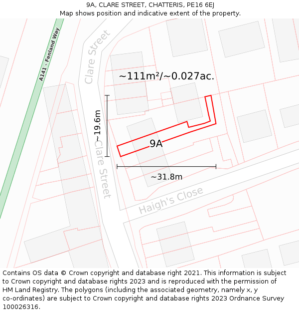 9A, CLARE STREET, CHATTERIS, PE16 6EJ: Plot and title map