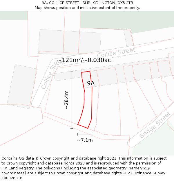9A, COLLICE STREET, ISLIP, KIDLINGTON, OX5 2TB: Plot and title map