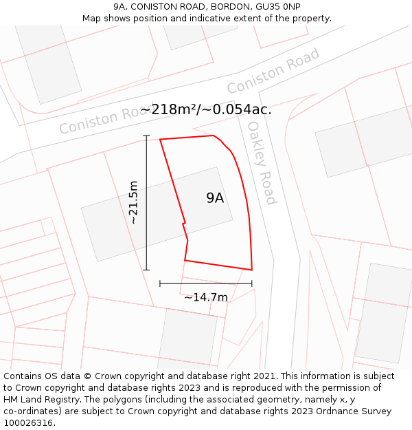 9A, CONISTON ROAD, BORDON, GU35 0NP: Plot and title map