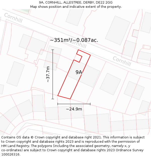 9A, CORNHILL, ALLESTREE, DERBY, DE22 2GG: Plot and title map