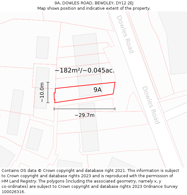 9A, DOWLES ROAD, BEWDLEY, DY12 2EJ: Plot and title map