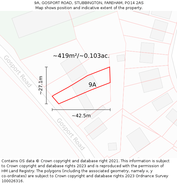 9A, GOSPORT ROAD, STUBBINGTON, FAREHAM, PO14 2AS: Plot and title map