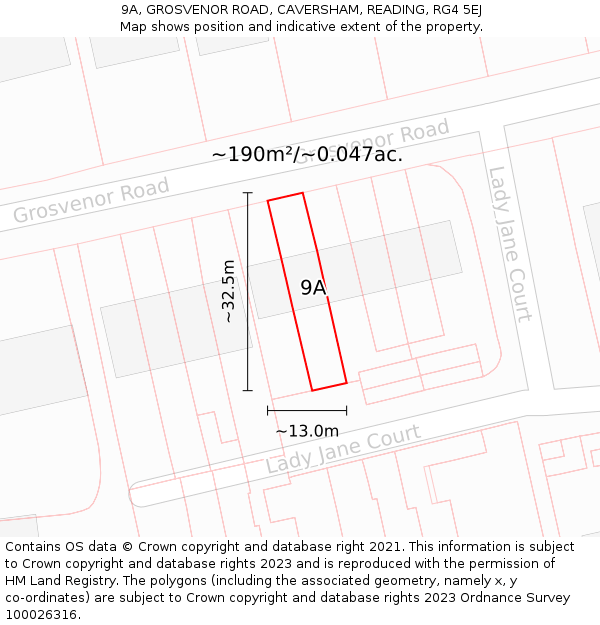9A, GROSVENOR ROAD, CAVERSHAM, READING, RG4 5EJ: Plot and title map