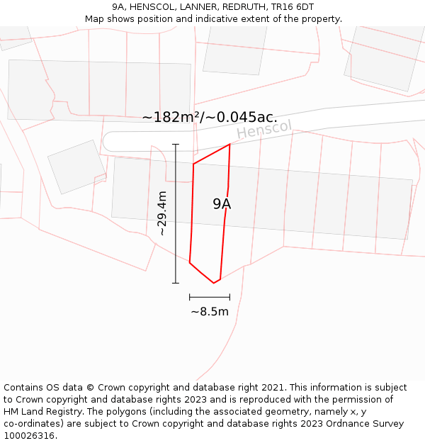 9A, HENSCOL, LANNER, REDRUTH, TR16 6DT: Plot and title map