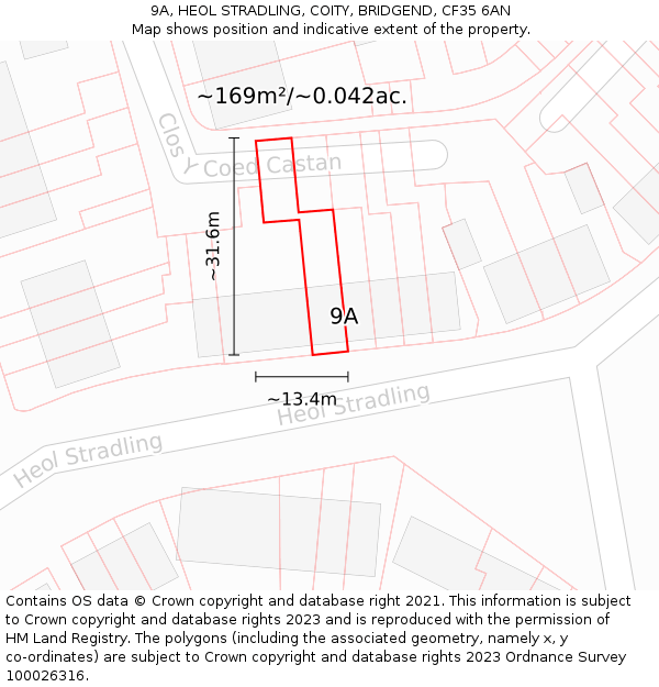 9A, HEOL STRADLING, COITY, BRIDGEND, CF35 6AN: Plot and title map