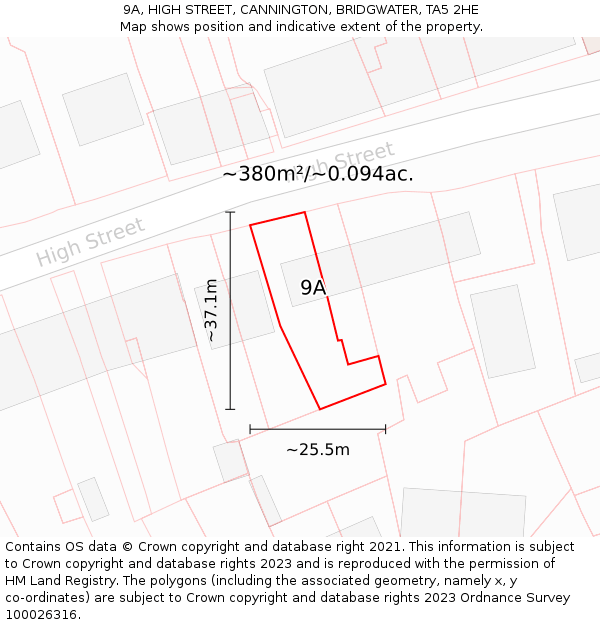 9A, HIGH STREET, CANNINGTON, BRIDGWATER, TA5 2HE: Plot and title map