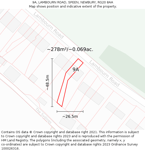 9A, LAMBOURN ROAD, SPEEN, NEWBURY, RG20 8AA: Plot and title map