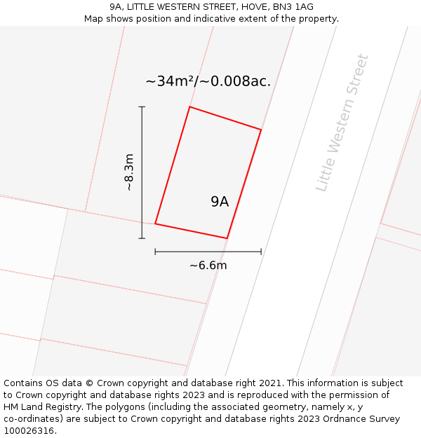 9A, LITTLE WESTERN STREET, HOVE, BN3 1AG: Plot and title map
