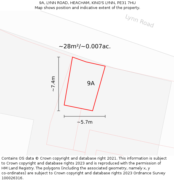 9A, LYNN ROAD, HEACHAM, KING'S LYNN, PE31 7HU: Plot and title map