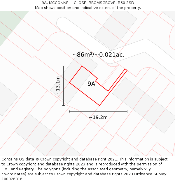 9A, MCCONNELL CLOSE, BROMSGROVE, B60 3SD: Plot and title map