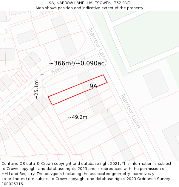 9A, NARROW LANE, HALESOWEN, B62 9ND: Plot and title map
