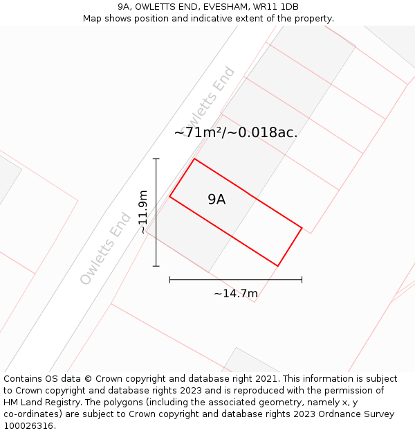 9A, OWLETTS END, EVESHAM, WR11 1DB: Plot and title map