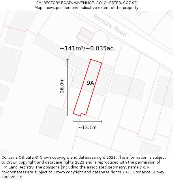 9A, RECTORY ROAD, WIVENHOE, COLCHESTER, CO7 9EJ: Plot and title map