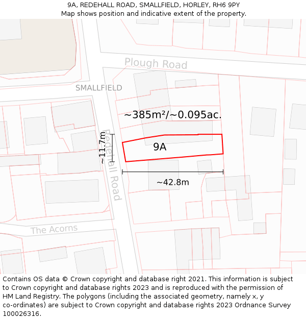 9A, REDEHALL ROAD, SMALLFIELD, HORLEY, RH6 9PY: Plot and title map