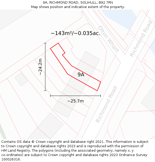 9A, RICHMOND ROAD, SOLIHULL, B92 7RN: Plot and title map