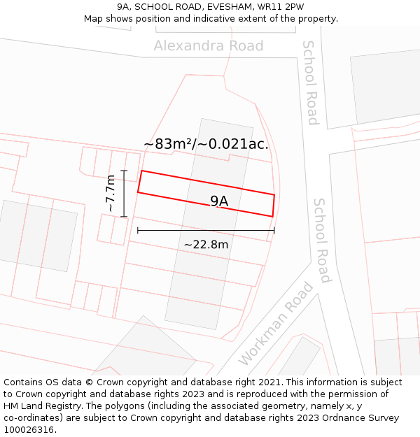 9A, SCHOOL ROAD, EVESHAM, WR11 2PW: Plot and title map