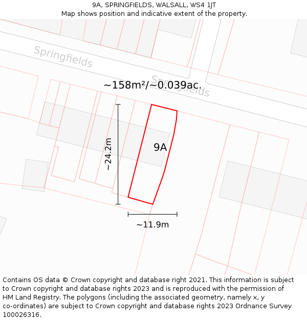 9A, SPRINGFIELDS, WALSALL, WS4 1JT: Plot and title map