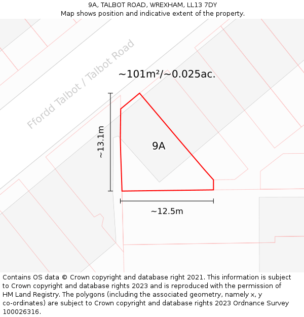 9A, TALBOT ROAD, WREXHAM, LL13 7DY: Plot and title map