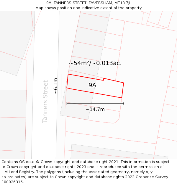 9A, TANNERS STREET, FAVERSHAM, ME13 7JL: Plot and title map