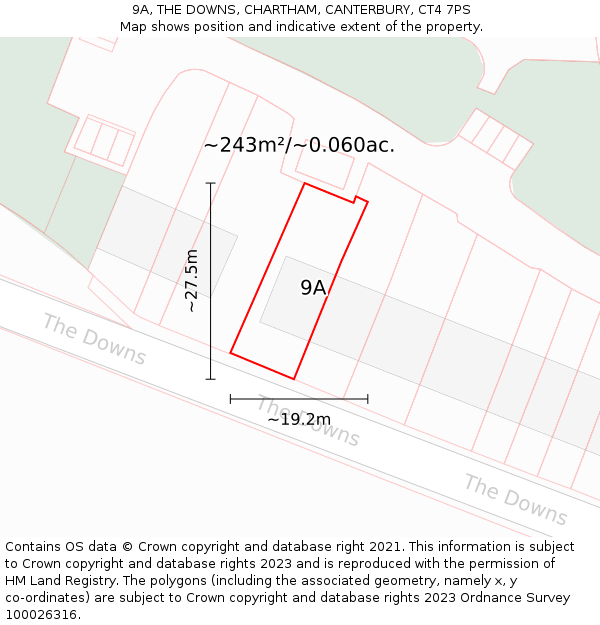 9A, THE DOWNS, CHARTHAM, CANTERBURY, CT4 7PS: Plot and title map