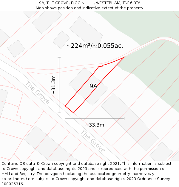 9A, THE GROVE, BIGGIN HILL, WESTERHAM, TN16 3TA: Plot and title map