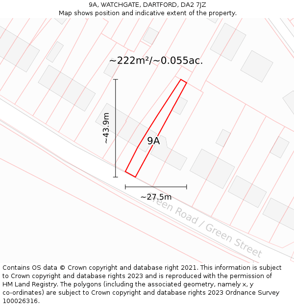 9A, WATCHGATE, DARTFORD, DA2 7JZ: Plot and title map