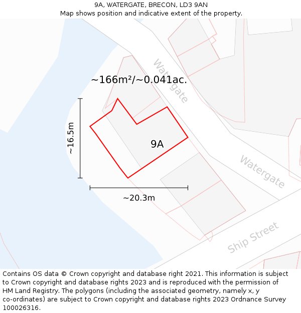 9A, WATERGATE, BRECON, LD3 9AN: Plot and title map