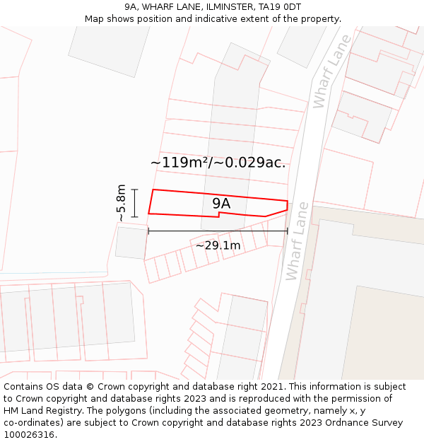 9A, WHARF LANE, ILMINSTER, TA19 0DT: Plot and title map