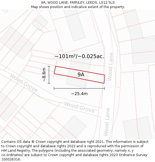 9A, WOOD LANE, FARNLEY, LEEDS, LS12 5LS: Plot and title map