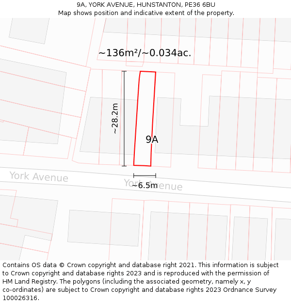 9A, YORK AVENUE, HUNSTANTON, PE36 6BU: Plot and title map