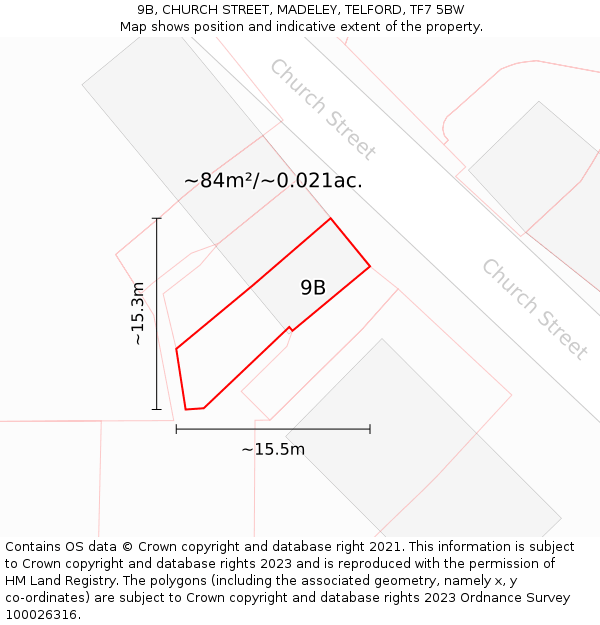 9B, CHURCH STREET, MADELEY, TELFORD, TF7 5BW: Plot and title map