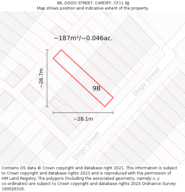 9B, DOGO STREET, CARDIFF, CF11 9JJ: Plot and title map