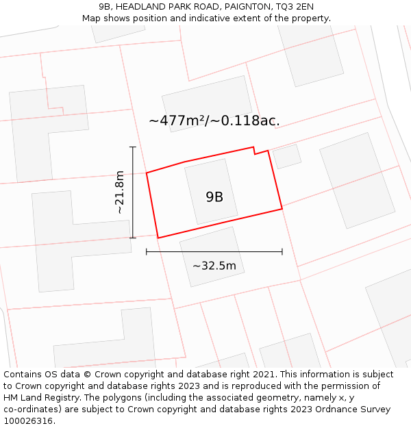 9B, HEADLAND PARK ROAD, PAIGNTON, TQ3 2EN: Plot and title map