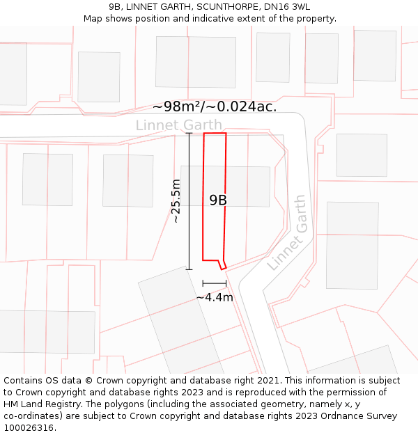 9B, LINNET GARTH, SCUNTHORPE, DN16 3WL: Plot and title map