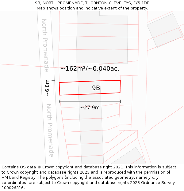 9B, NORTH PROMENADE, THORNTON-CLEVELEYS, FY5 1DB: Plot and title map