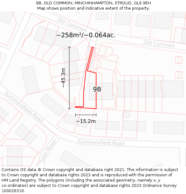 9B, OLD COMMON, MINCHINHAMPTON, STROUD, GL6 9EH: Plot and title map