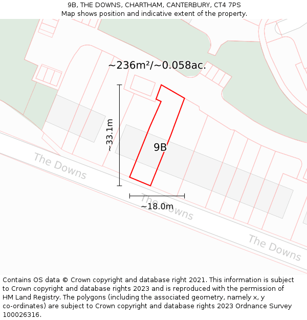 9B, THE DOWNS, CHARTHAM, CANTERBURY, CT4 7PS: Plot and title map