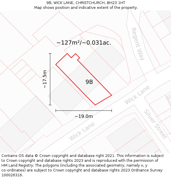 9B, WICK LANE, CHRISTCHURCH, BH23 1HT: Plot and title map