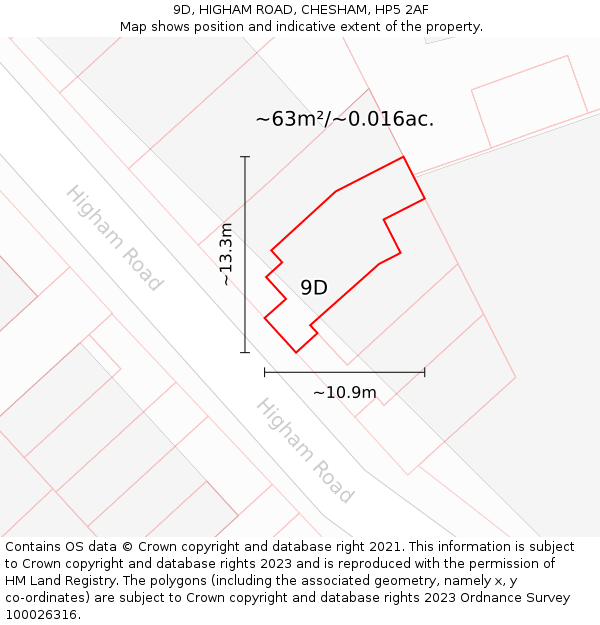 9D, HIGHAM ROAD, CHESHAM, HP5 2AF: Plot and title map