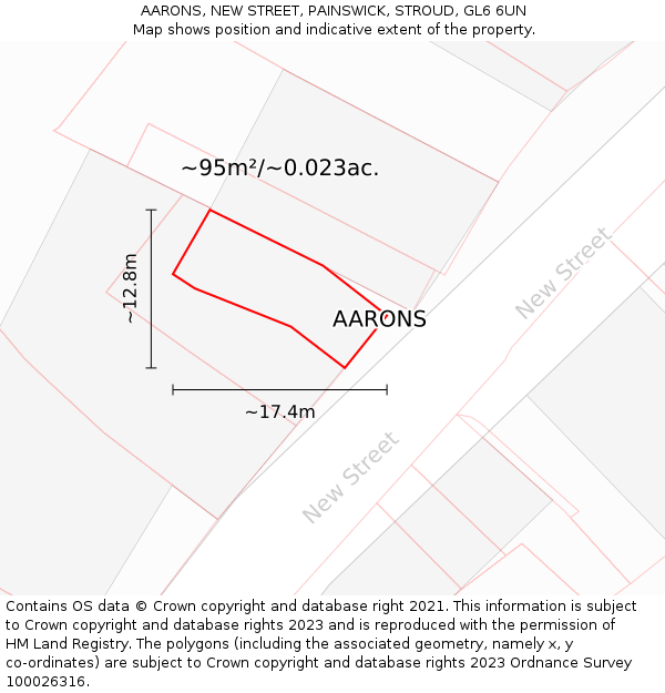 AARONS, NEW STREET, PAINSWICK, STROUD, GL6 6UN: Plot and title map