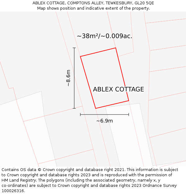 ABLEX COTTAGE, COMPTONS ALLEY, TEWKESBURY, GL20 5QE: Plot and title map