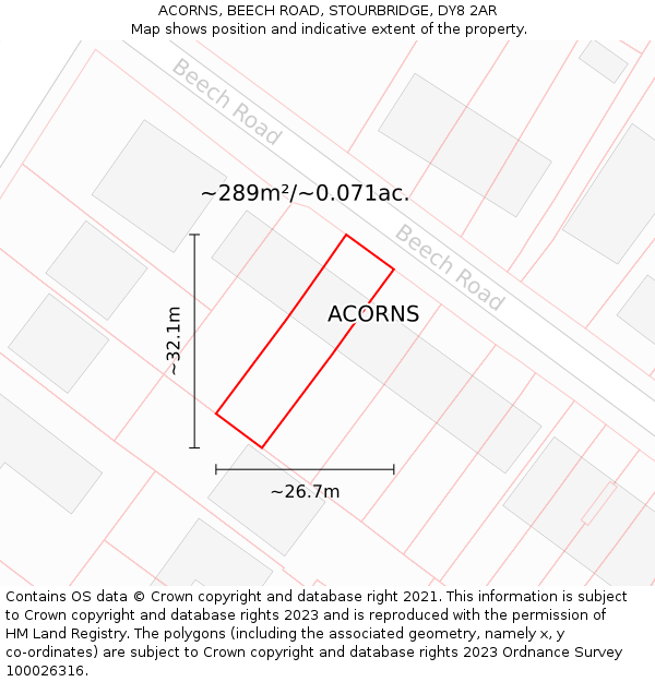 ACORNS, BEECH ROAD, STOURBRIDGE, DY8 2AR: Plot and title map