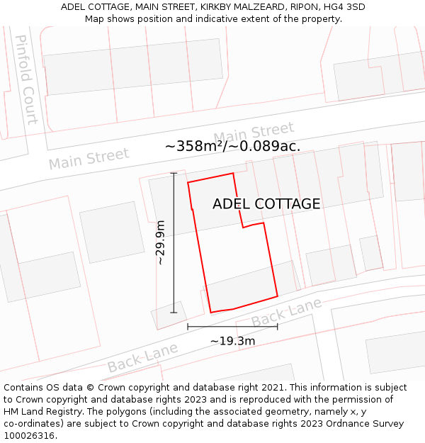 ADEL COTTAGE, MAIN STREET, KIRKBY MALZEARD, RIPON, HG4 3SD: Plot and title map