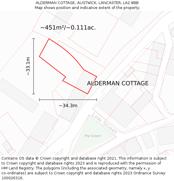 ALDERMAN COTTAGE, AUSTWICK, LANCASTER, LA2 8BB: Plot and title map