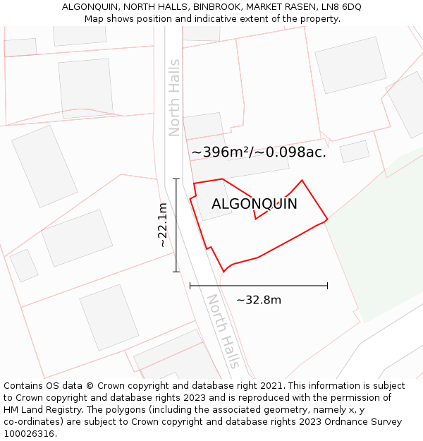 ALGONQUIN, NORTH HALLS, BINBROOK, MARKET RASEN, LN8 6DQ: Plot and title map